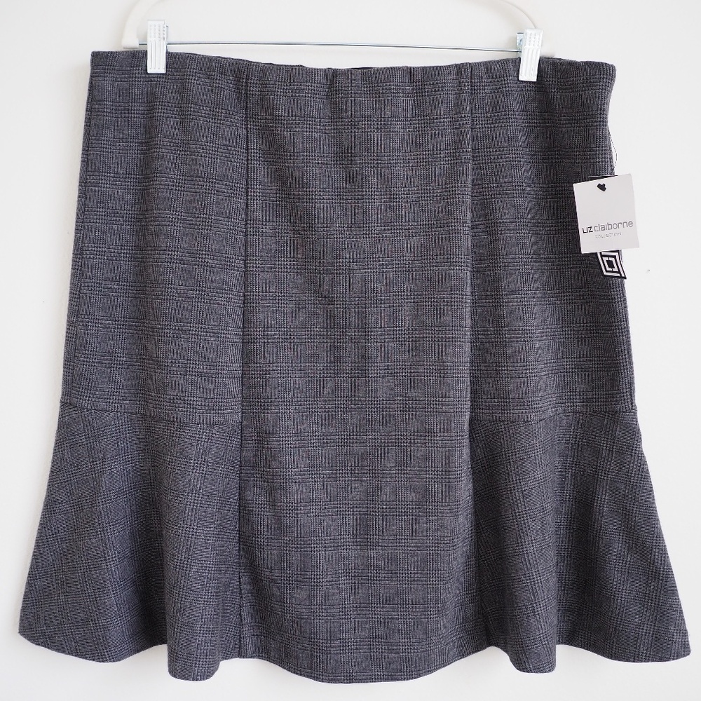 NWT Liz Claiborne Fit & Flare Dark Gray Herringbone Skirt Women Size XL Preppy
